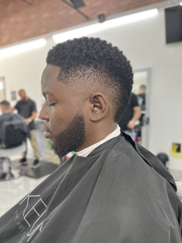 Curly taper fade and line up — JM Barber Co., Lake Park, FL Curly taper fade and clean line up at JM Barber Co. in Lake Park, Florida
