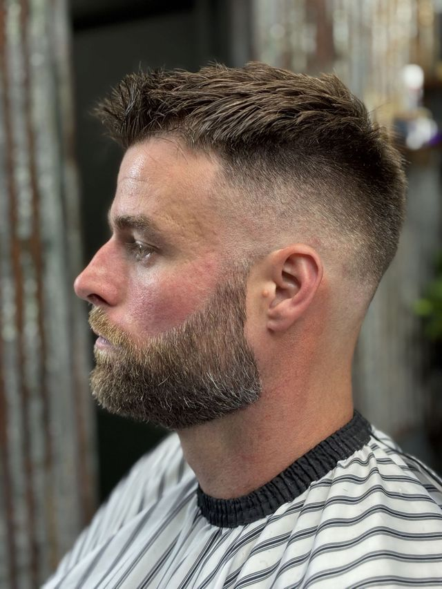 Classic high fade and beard trim — JM Barber Co., Lake Park, FL Textured high fade and shaped beard at JM Barber Co., Lake Park, Florida